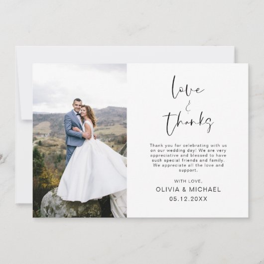 Elegantes Script Foto Hochzeit Dankeschön Karte (Vorderseite)