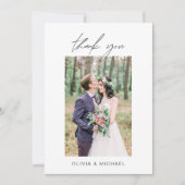 Elegantes Script Foto Hochzeit Dankeschön Karte (Vorderseite)