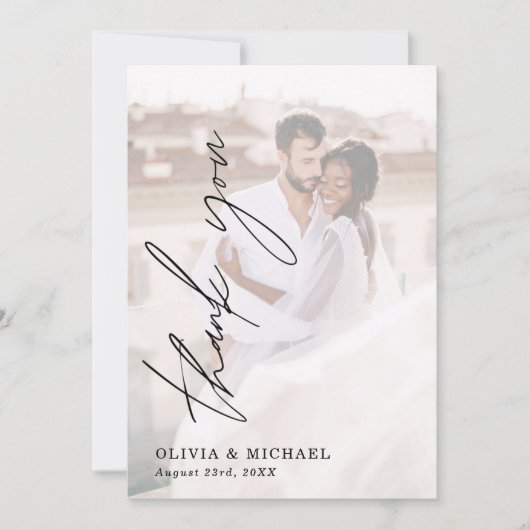 Elegantes Script Foto Hochzeit Dankeschön Karte (Vorderseite)