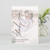 Elegantes Script Foto Hochzeit Dankeschön Karte (Stehend Vorderseite)