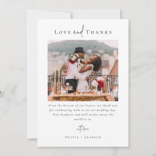 Elegantes Script-Foto Hochzeit Dankeskarte (Vorderseite)