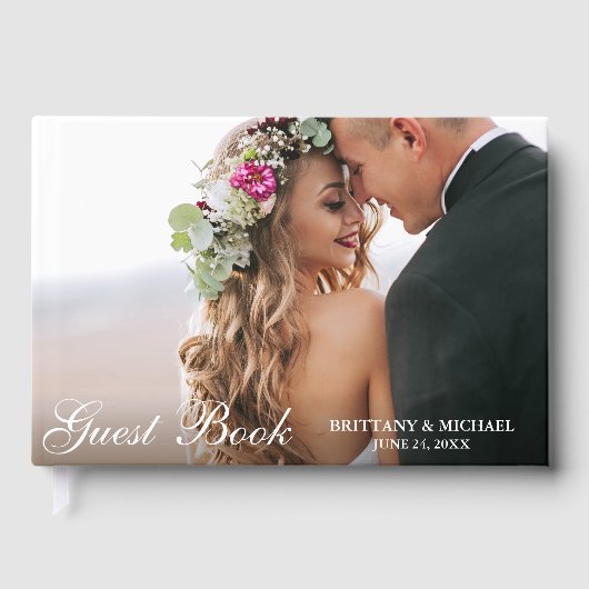 Elegantes Script-Foto Hochzeit Gästebuch (Vorderseite)