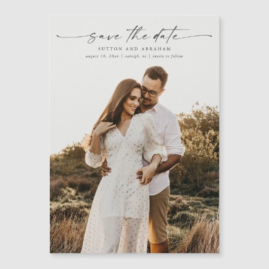 Elegantes Script-Foto Hochzeit Magnetkarte (Vorderseite)