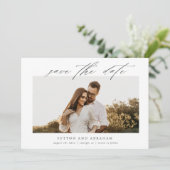 Elegantes Script-Foto Hochzeit Save The Date (Stehend Vorderseite)
