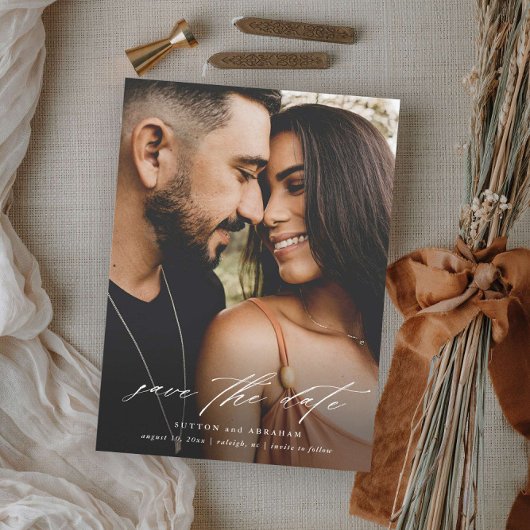 Elegantes Script-Foto Hochzeit Save The Date