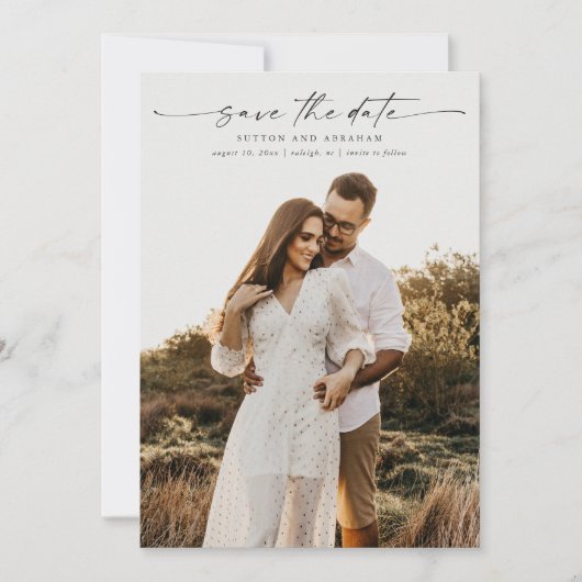 Elegantes Script-Foto Hochzeit Save The Date (Vorderseite)