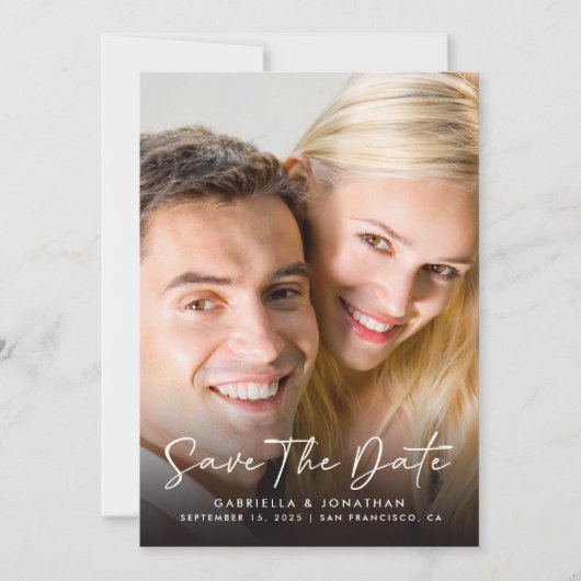 Elegantes Script-Foto Hochzeit Save The Date (Vorderseite)