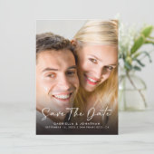 Elegantes Script-Foto Hochzeit Save The Date (Stehend Vorderseite)