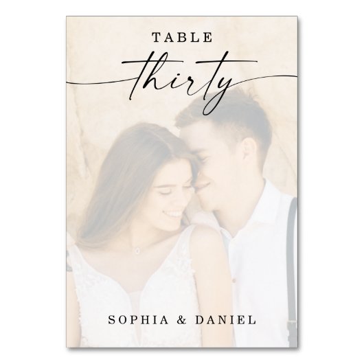 Elegantes Script Foto Hochzeit Tischnummer 30 (Vorderseite)