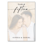 Elegantes Script-Foto Hochzeit Tischnummer Fünfzeh (Vorderseite)