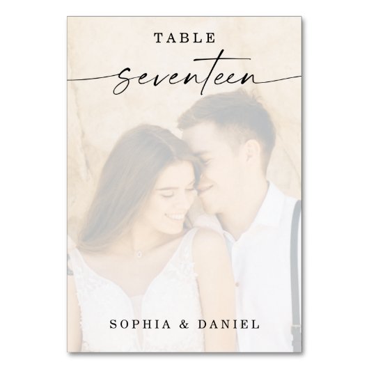 Elegantes Script-Foto Hochzeit Tischnummer Siebzig (Vorderseite)