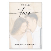 Elegantes Script-Foto Hochzeit Tischnummer Zwei (Rückseite)
