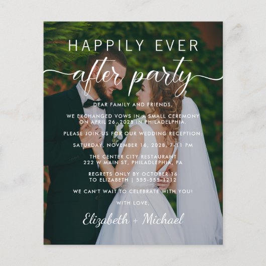 Elegantes Script Foto Hochzeitsempfang (Vorderseite)