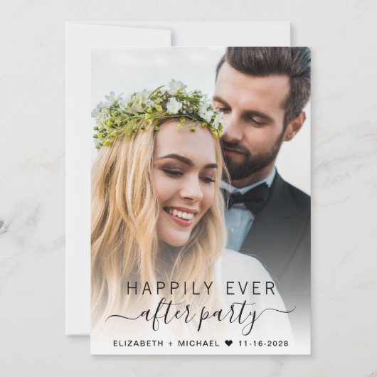 Elegantes Script-Foto Hochzeitsempfang Einladung (Vorderseite)