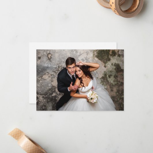 Elegantes Script-Foto Hochzeitsflat Mitteilungskarte (Vorderseite/Rückseite Beispiel)