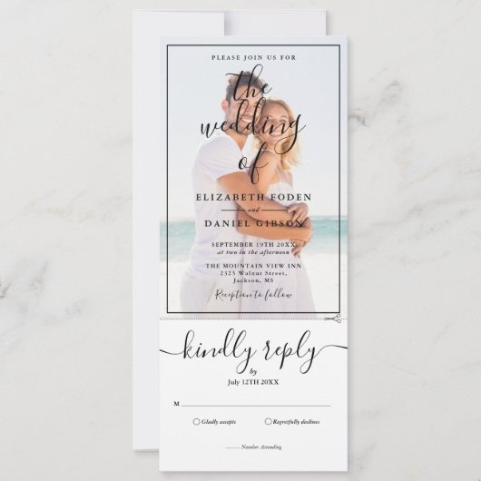 Elegantes Script-Foto in einer Hochzeitseinladung Einladung (Vorderseite)