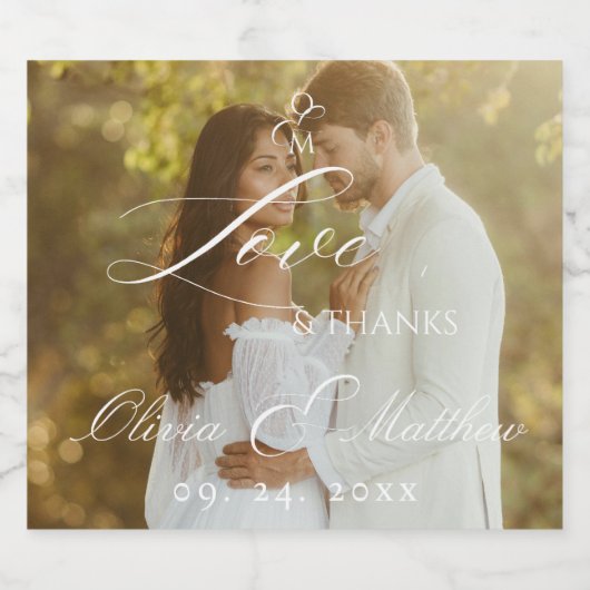 Elegantes Script Foto Liebe Story Wedding Schaumweinetikett (Einzelnes Label)