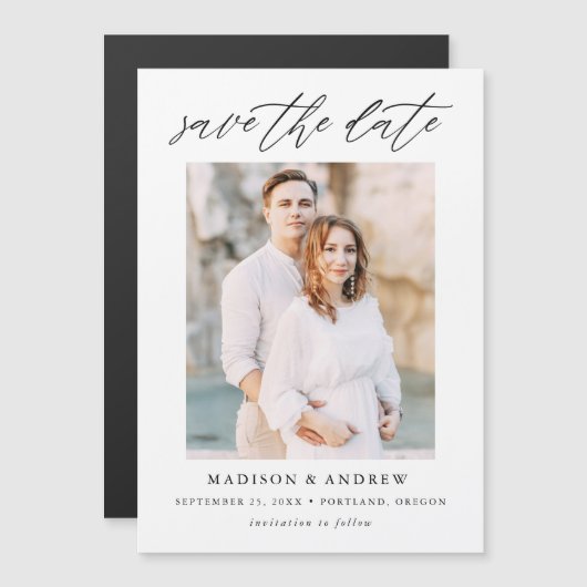 Elegantes Script-Foto Magneteinladung (Vorne/Hinten)