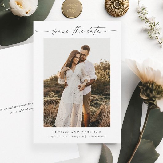 Elegantes Script Foto Minimale Hochzeit Save The Date