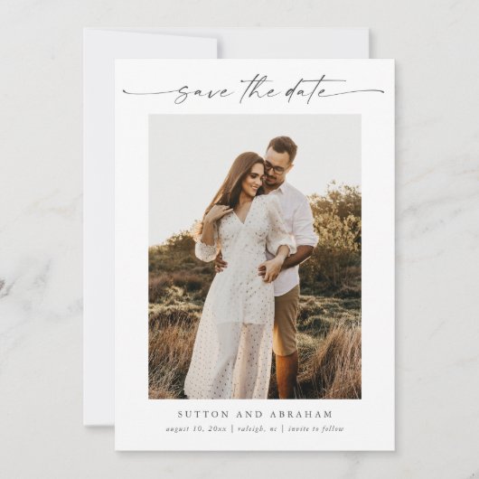 Elegantes Script Foto Minimale Hochzeit Save The Date (Vorderseite)