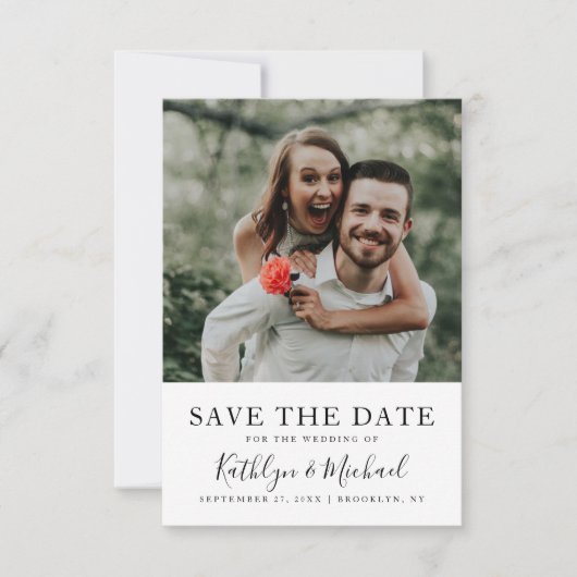 Elegantes Script-Foto Moderne Minimalistische Hoch Save The Date (Vorderseite)