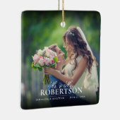 Elegantes Script-Foto New Christmas Keramikornament (Rechts)