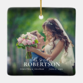 Elegantes Script-Foto New Christmas Keramikornament (Rückseite)