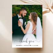 Elegantes Script-Foto-Overlay-Hochzeit Dankeskarte