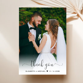 Elegantes Script-Foto-Overlay-Hochzeit Dankeskarte