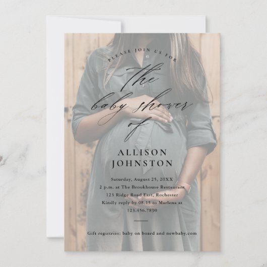 Elegantes Script Foto Overlay Kinderdusche Einladung (Vorderseite)