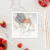 Elegantes Script Foto Overlay Namen Frohe Weihnach Serviette (Beispiel)