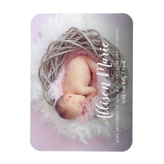 Elegantes Script Foto Overlay New Baby Modern Magnet (Vertikal)