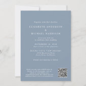 Elegantes Script Foto QR Code Dusty Blue Wedding Einladung (Vorderseite)