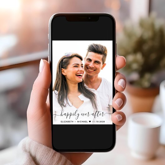 Elegantes Script Foto QR Code Dusty Blue Wedding Einladung