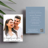 Elegantes Script Foto QR Code Dusty Blue Wedding Einladung