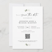 Elegantes Script Foto QR Code Eucalyptus Wedding Save The Date (Vorderseite)