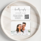 Elegantes Script Foto QR Code Hochzeit RSVP Begleitkarte