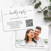 Elegantes Script Foto QR Code Hochzeit RSVP Begleitkarte