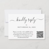Elegantes Script Foto QR Code Hochzeit RSVP Karte (Vorderseite)