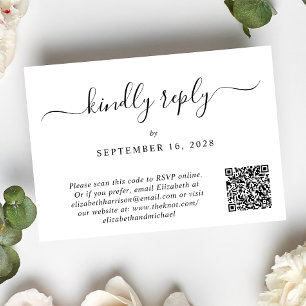 Elegantes Script Foto QR Code Hochzeit RSVP Karte
