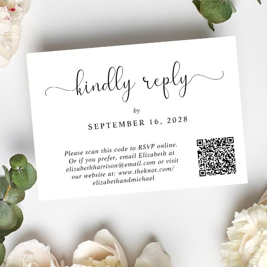 Elegantes Script Foto QR Code Hochzeit RSVP Karte