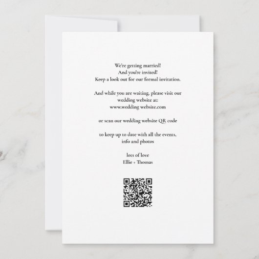 Elegantes Script Foto QR Code Hochzeit Save The Date (Rückseite)
