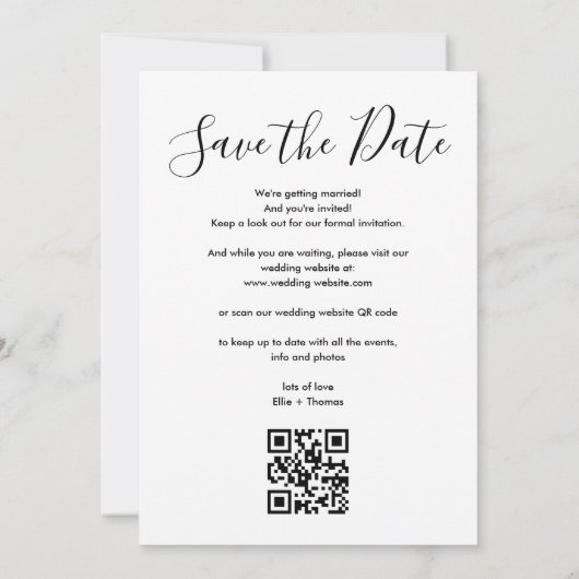 Elegantes Script Foto QR Code Hochzeit Save The Date (Rückseite)
