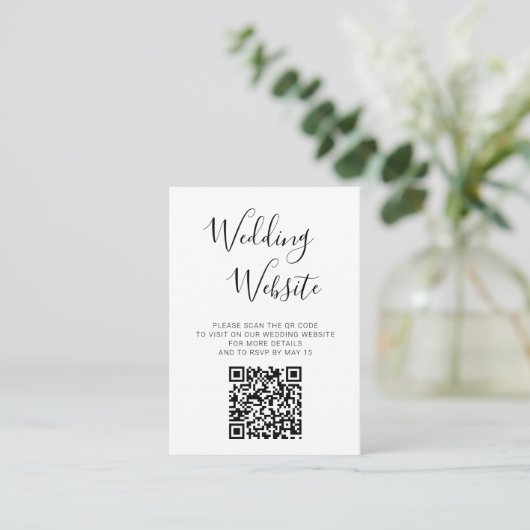 Elegantes Script-Foto QR-Code Hochzeiten Website-U Begleitkarte (Stehend Vorderseite)