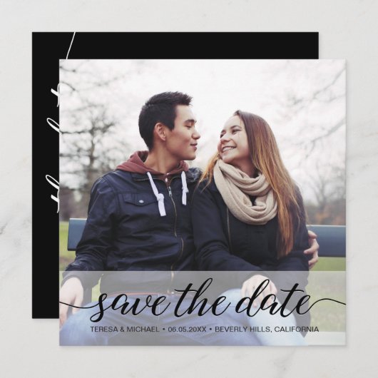 Elegantes Script Foto QR Code Hochzeitswebsite (Vorne/Hinten)