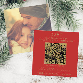 Elegantes Script Foto QR Gold und Red UAWG Begleitkarte