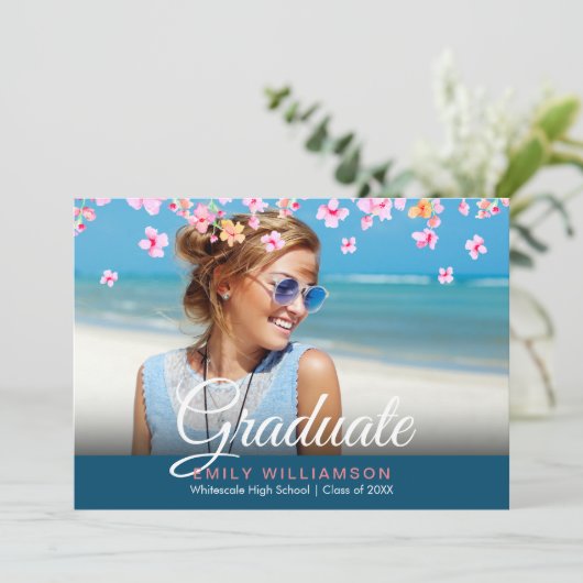 Elegantes Script-Foto Rosa Bläserschülerpartei Einladung (Stehend Vorderseite)