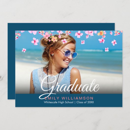 Elegantes Script-Foto Rosa Bläserschülerpartei Einladung (Vorne/Hinten)