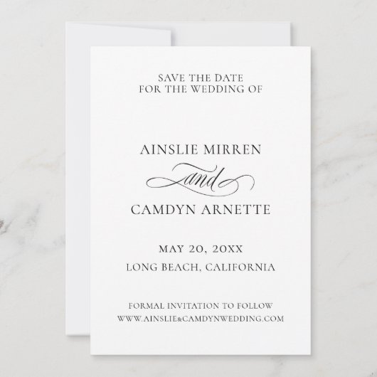 Elegantes Script-Foto Save The Date (Rückseite)