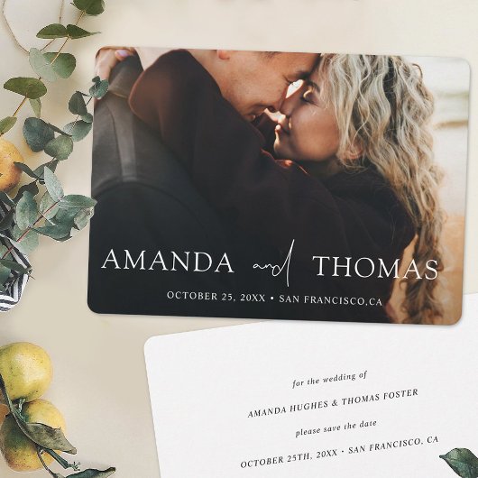 Elegantes Script-Foto Save the Date Hochzeitkarte